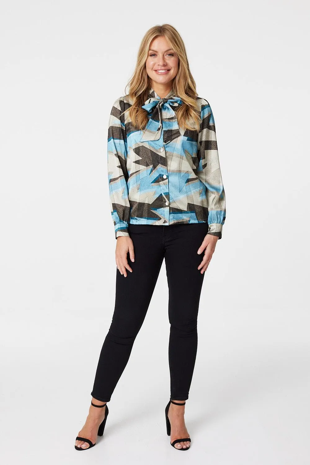 Abstract Print Tie Detail Blouse