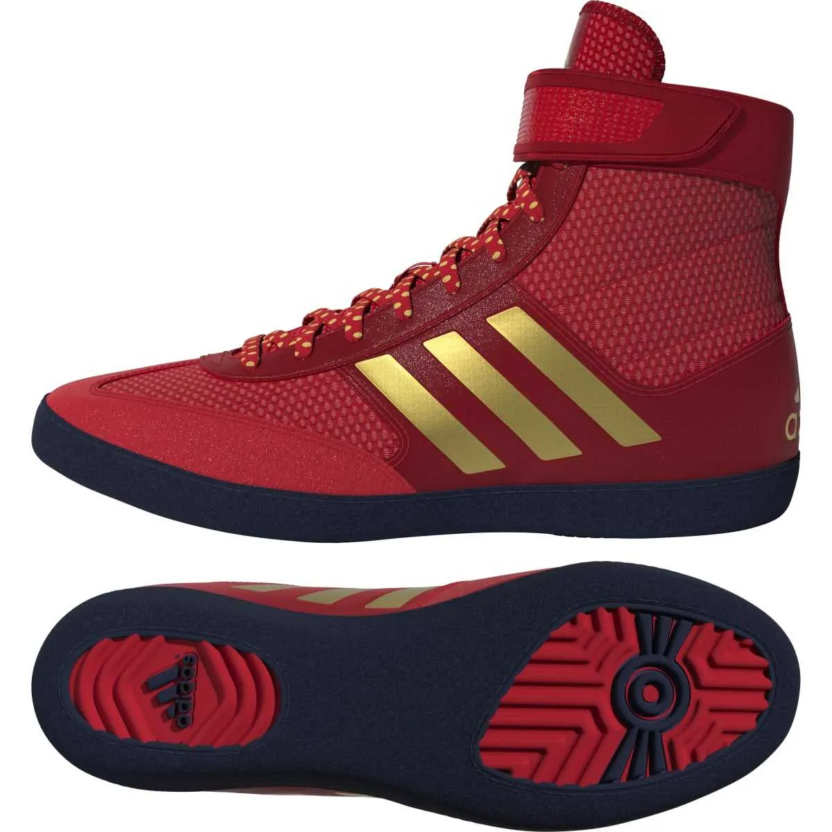 Adidas 224 Combat Speed 5 Wrestling Shoes - Red Matelic Gold Navy