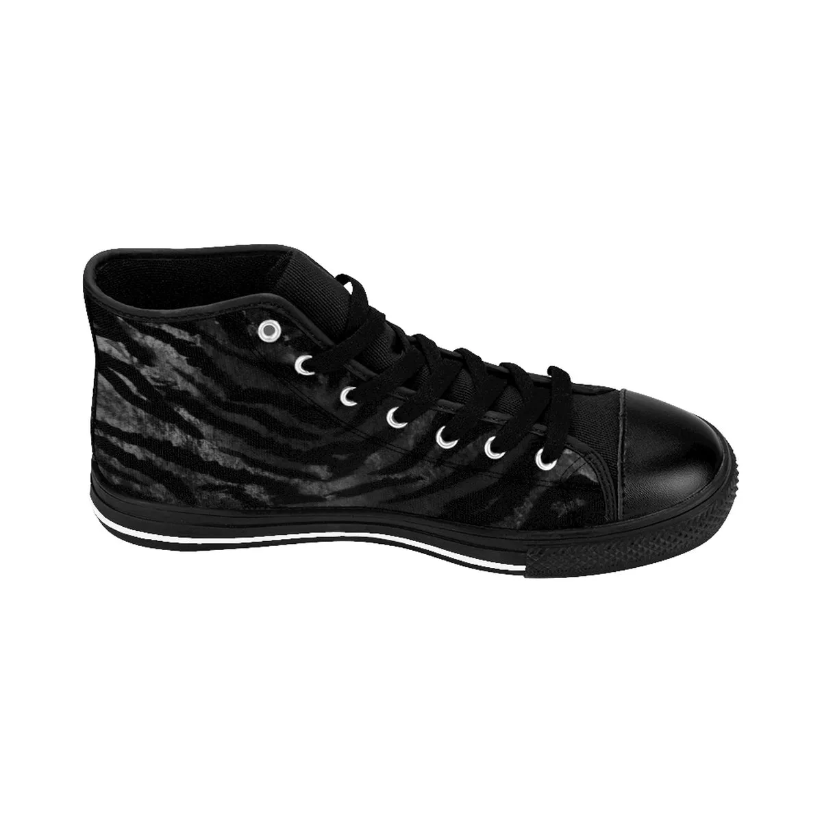 Black Tiger Striped Women's Sneakers, Animal Print Women's High Top Running Shoes