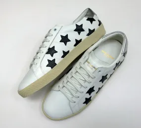 Saint Laurent Court Classic White Leather Sneakers with Black Stars