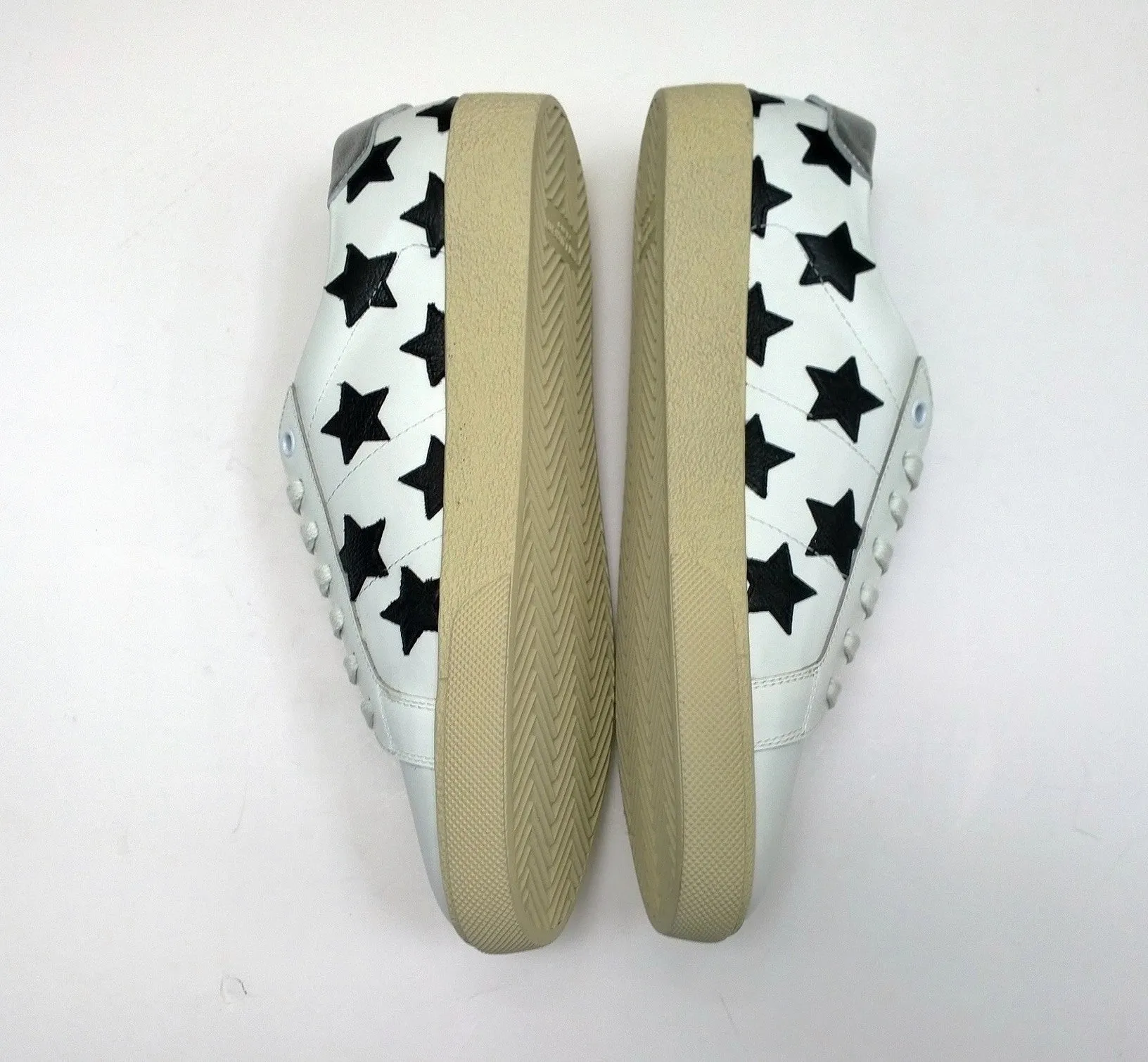 Saint Laurent Court Classic White Leather Sneakers with Black Stars