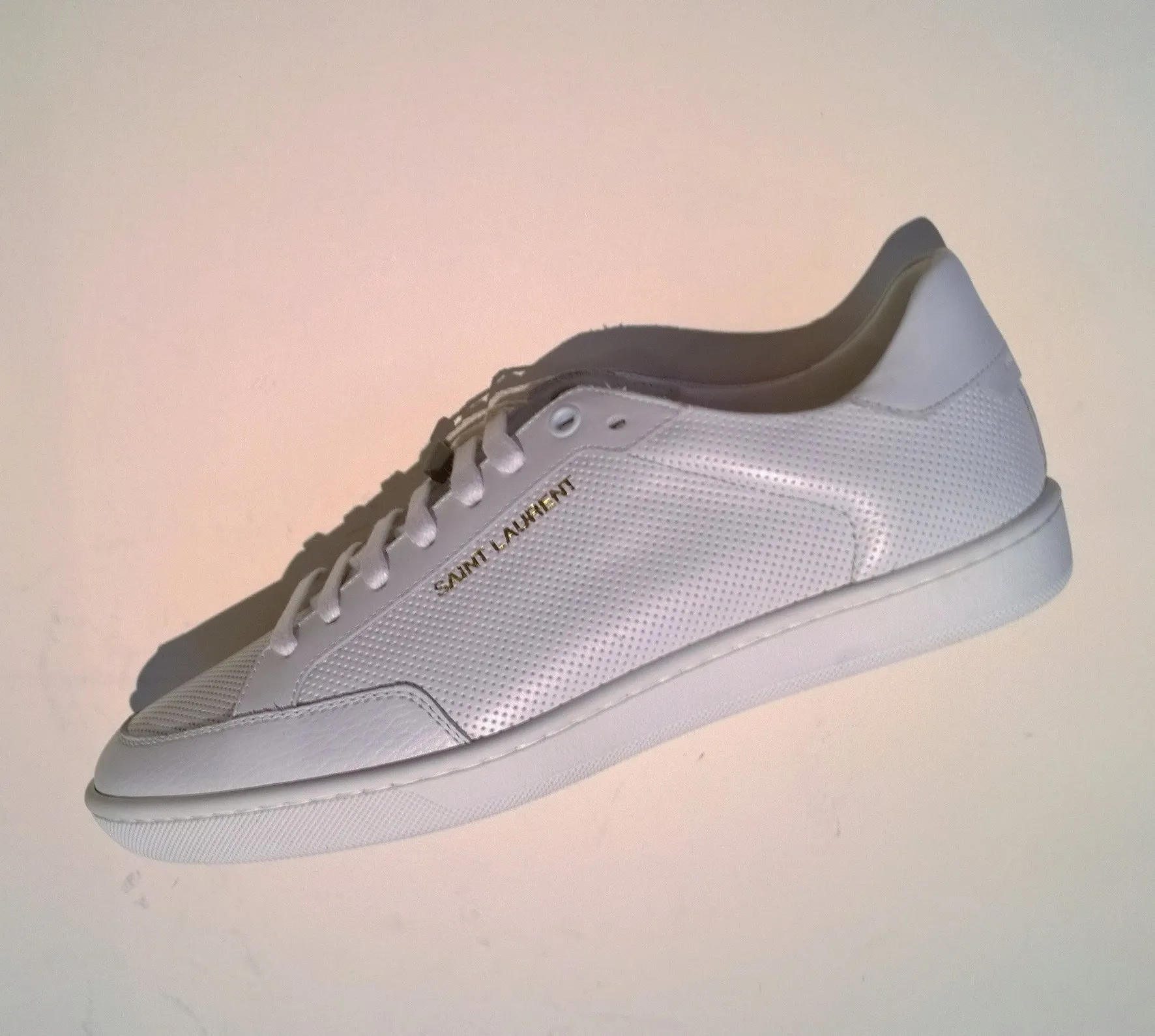 Saint Laurent SL/10 Court Classic White Leather Perforated Sneakers New in Box