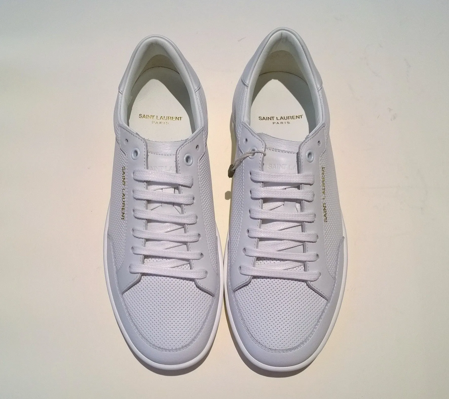 Saint Laurent SL/10 Court Classic White Leather Perforated Sneakers New in Box